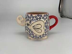 Yokohama Studio Miyabi 3D Elephant Blue Floral Hand Painted Ceramic Mug